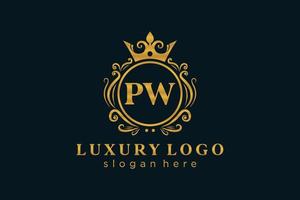 inicial pw carta modelo de logotipo de luxo real em arte vetorial para restaurante, realeza, boutique, café, hotel, heráldica, joias, moda e outras ilustrações vetoriais. vetor