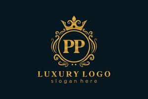 modelo de logotipo de luxo real de letra pp inicial em arte vetorial para restaurante, realeza, boutique, café, hotel, heráldica, joias, moda e outras ilustrações vetoriais. vetor