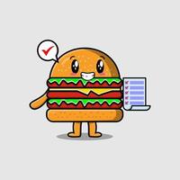 personagem de hambúrguer de desenho animado bonito mantenha nota de lista de verificação vetor