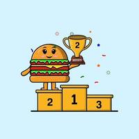 personagem de hambúrguer de desenho animado bonito como o segundo vencedor vetor