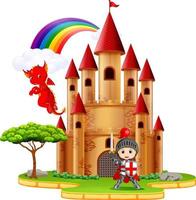 castelo com dragão e um cavaleiro vetor