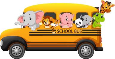 ilustração de ônibus escolar cheio de animais vetor