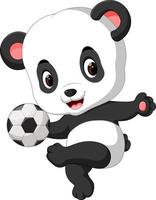 bebê fofo panda jogando futebol vetor