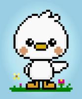 Personagem de frango de pixel de 8 bits. animal para ativos de jogo em ilustração vetorial. vetor