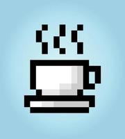 logotipo de xícara de café de pixel de 8 bits. bebida para ativos de jogo em ilustração vetorial. vetor