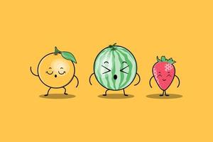 vetor de personagens de desenhos animados de frutas coloridas kawaii bonito conjunto com muitas expressões