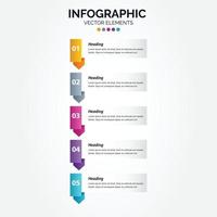 elementos para infográfico vertical. apresentação e gráfico. etapas ou processos. opções número modelo de fluxo de trabalho design.5 passos. vetor