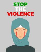 cartaz pare a violência. lágrimas de sangue. protestos do Irã. liberdade. parar a violencia. uma mulher com uma toupeira. hijab azul. vetor