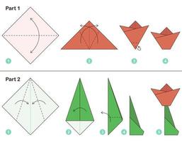 Tulipa esquema de origami tutorial em movimento modelo. origami para crianças. passo a passo como fazer uma linda tulipa de origami. vetor