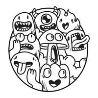 doodle monstro fofo em círculo vetor