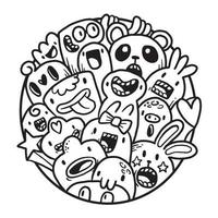 doodle monstro fofo em círculo vetor