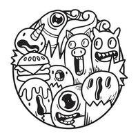 doodle monstro fofo em círculo vetor
