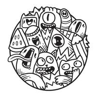 doodle monstro fofo em círculo vetor