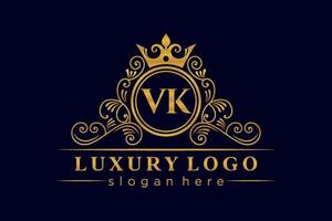 vk letra inicial ouro caligráfico feminino floral mão desenhada monograma heráldico antigo estilo vintage luxo design de logotipo vetor premium