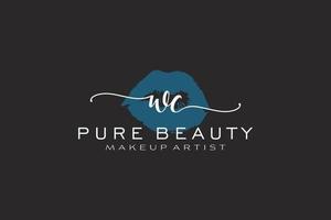 design de logotipo pré-fabricado de lábios de aquarela wc inicial, logotipo para marca de negócios de maquiador, design de logotipo de boutique de beleza blush, logotipo de caligrafia com modelo criativo. vetor