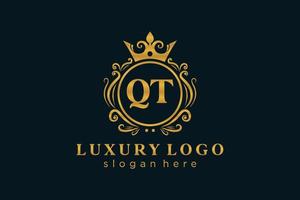 modelo de logotipo de luxo real de letra qt inicial em arte vetorial para restaurante, realeza, boutique, café, hotel, heráldica, joias, moda e outras ilustrações vetoriais. vetor