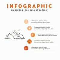 montanha. paisagem. colina. natureza. modelo de infográficos de pássaros para site e apresentação. ícone de linha cinza com ilustração vetorial de estilo infográfico laranja vetor