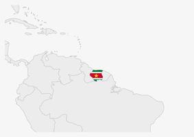 mapa do suriname destacado nas cores da bandeira do suriname vetor