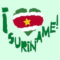 amo suriname, américa. bandeira nacional vintage em silhueta de estilo de textura grunge de papel rasgado de coração. fundo do dia da independência. boa ideia para distintivo retrô, banner, design gráfico de t-shirt. vetor