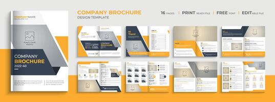 Modelo de folheto de perfil de empresa de 16 páginas com layout de design de folheto corporativo minimalista vetor
