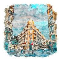 arquitetura frança esboço aquarela ilustração desenhada à mão vetor