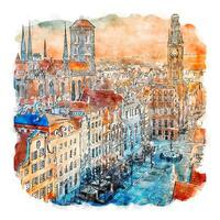 gdansk polônia esboço em aquarela ilustração desenhada à mão vetor