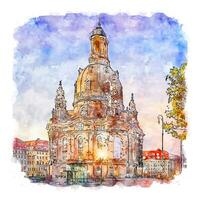 Dresden Alemanha esboço em aquarela ilustração desenhada à mão vetor