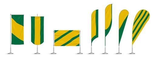 bandeiras e banners de vinil verde e amarelo no poste vetor