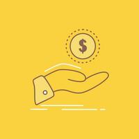 ajuda. sacar. dívida. finança. ícone cheio de linha plana de empréstimo. botão de logotipo bonito sobre fundo amarelo para ui e ux. site ou aplicativo móvel vetor