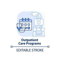 programas de atendimento ambulatorial ícone de conceito azul claro. visita clínica. ilustração de linha fina de idéia abstrata de serviço de assistência médica. desenho de contorno isolado. traço editável. vetor