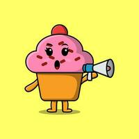 cupcake bonito dos desenhos animados falar com megafone vetor