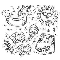 doodle de coleção de ícones de verão para colorir vetor