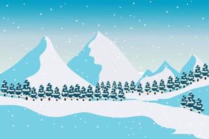 fundo de paisagem de inverno. dia de neve com abetos, floresta de coníferas, casa, queda de neve, paisagem florestal para férias de inverno e ano novo. paisagem de inverno de férias. fundo de vetor de Natal.