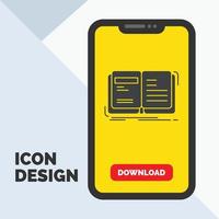 autor. livro. abrir. história. ícone de glifo de contar histórias no celular para página de download. fundo amarelo vetor