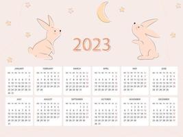 calendário 2023 com coelhos vetor