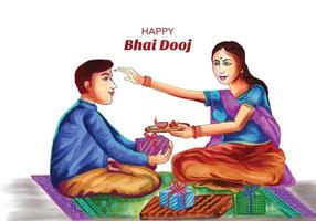 feliz bhai dooj festival indiano fundo de cartão de irmão e irmã vetor