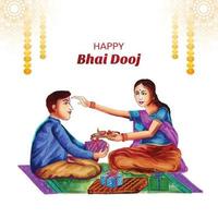 feliz bhai dooj festival indiano fundo de cartão de irmão e irmã vetor