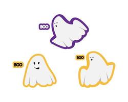 conjunto de adesivos de objeto de halloween, três fantasmas com traço de cor para tela ou design de impressão vetor