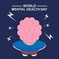 gráfico de ilustração vetorial da imagem de um cérebro humano pensante mostrando um símbolo de tensão, perfeito para o dia internacional, dia mundial da saúde mental, comemorar, cartão de felicitações, etc. vetor