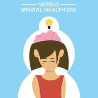 ilustração vetorial gráfico de uma menina fecha os olhos, mostrando um cérebro com um ícone de luz brilhante, perfeito para o dia internacional, dia mundial da saúde mental, comemorar, cartão de felicitações, etc. vetor
