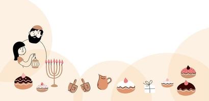 hanukkah vector doodle banner horisontal, israel feliz saudação cartões hanukkah elements.religious decoração de festa.