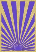 modelo de cartaz vintage roxo e dourado listras sunburst com raios centrados na parte inferior, fundo violeta. rajadas de sol grunge inspirado retrô, obras de arte verticais. vetor