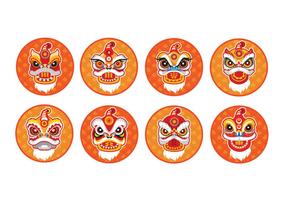 Ano Novo Chinês Lion Dance Head Flat Icon Set De Ícones vetor