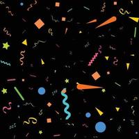 confetes coloridos. ilustração em vetor festiva de confetes brilhantes caindo isolados no fundo preto preto. elemento decorativo de enfeites de férias para design