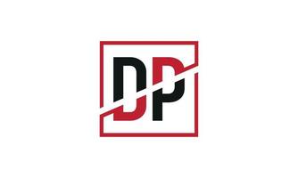 design de logotipo dp. design inicial do monograma do logotipo da letra dp na cor preta e vermelha com forma quadrada. vetor profissional