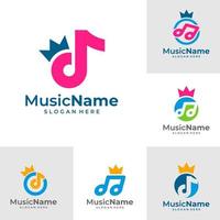 conjunto de vetor de design de modelo de logotipo de música rei, emblema, conceito de design, símbolo criativo, ícone