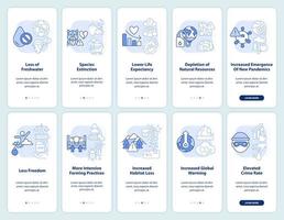 crise de superpopulação conjunto de tela de aplicativo móvel de integração azul claro. passo a passo 5 passos de instruções gráficas editáveis com conceitos lineares. ui, ux, modelo de gui. vetor