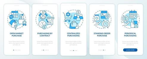 pedidos de compra na tela do aplicativo móvel de integração azul de negócios. passo a passo 5 passos de instruções gráficas editáveis com conceitos lineares. ui, ux, modelo de gui. vetor
