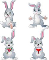 conjunto de coleção de coelhos felizes dos desenhos animados vetor