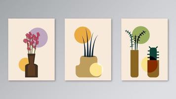 design de ilustração estética abstrata minimalista moderno com plantas vetor